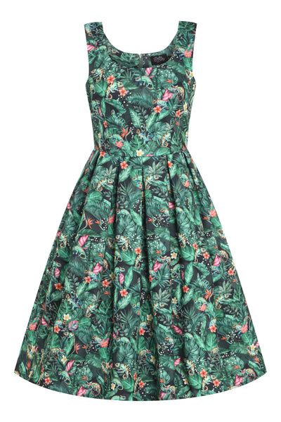 Front view of Green Chameleon Swing Dress
