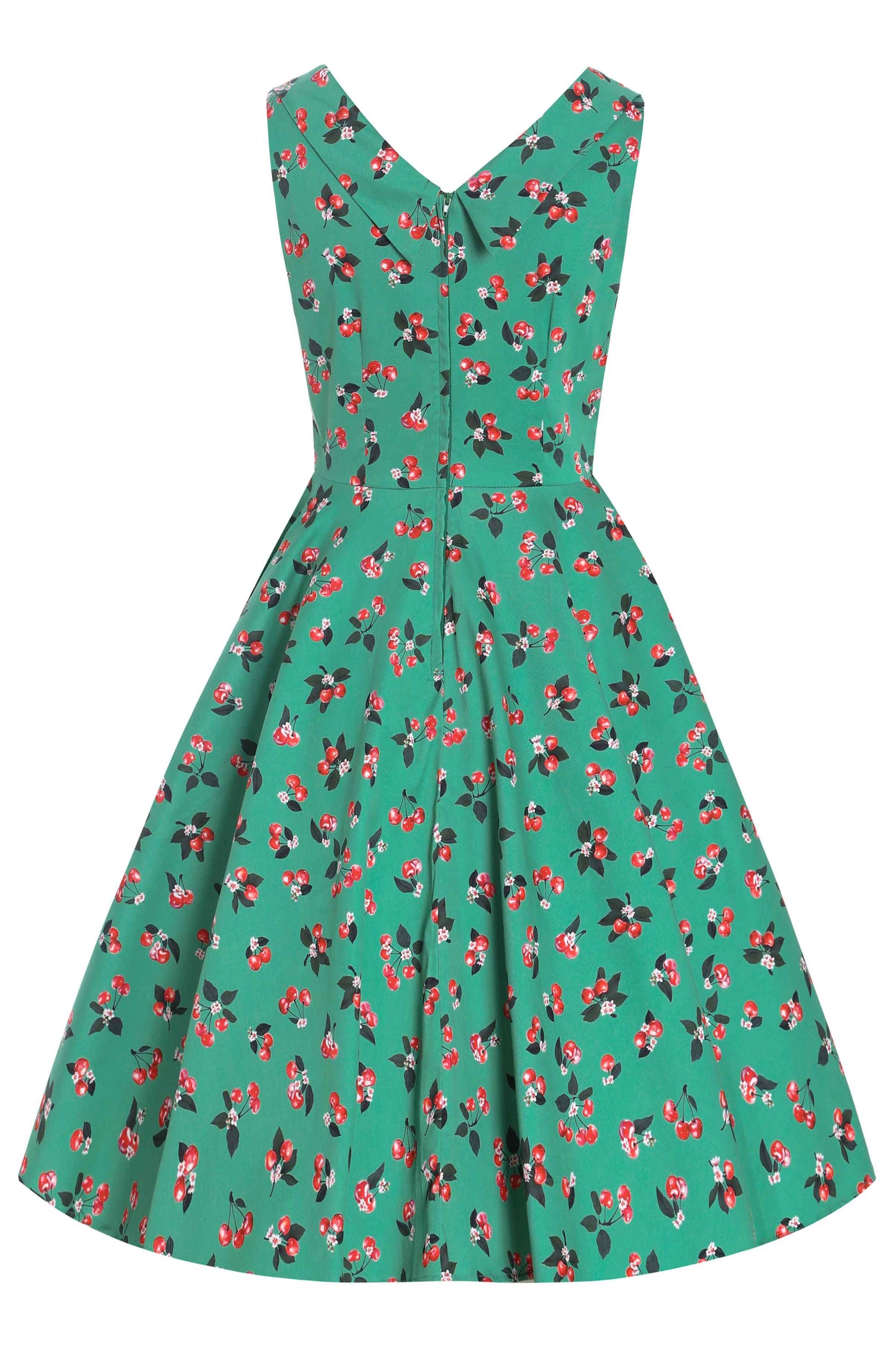 Back view of Green Cherry Pleated Bust Dress