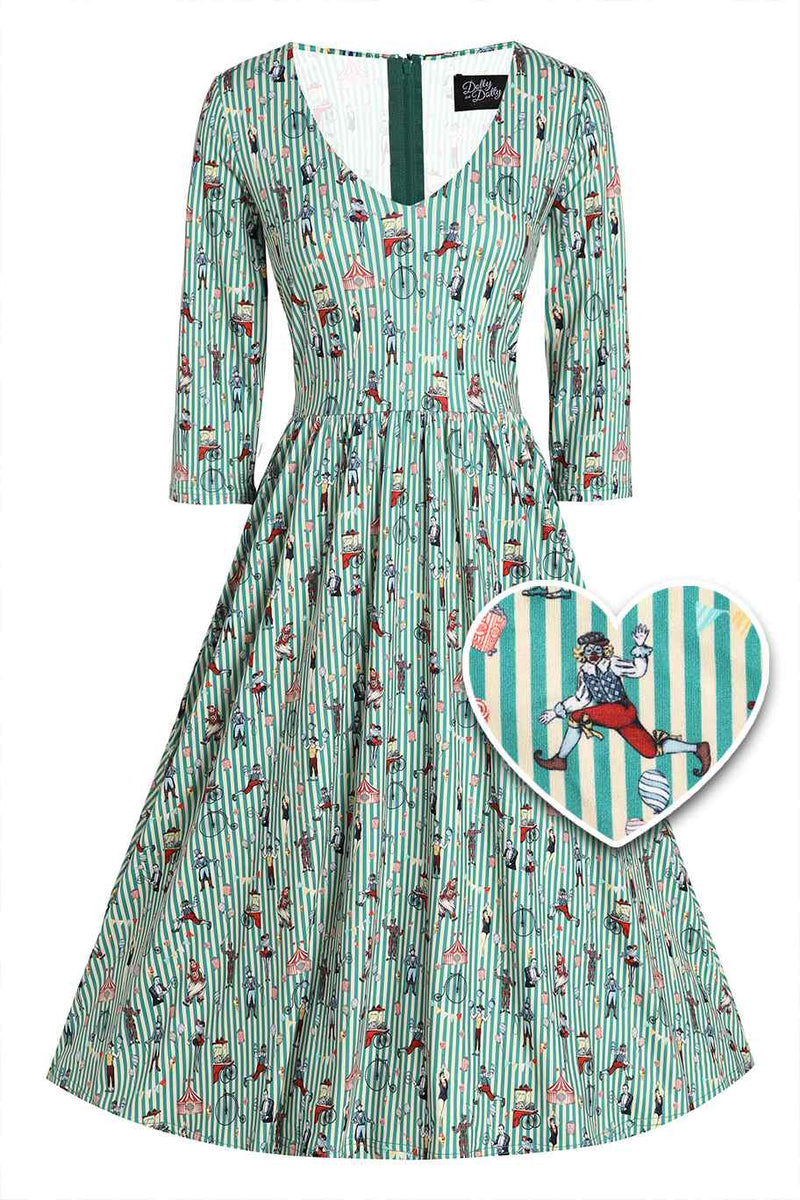 Green Circus Striped Long Sleeved Dress