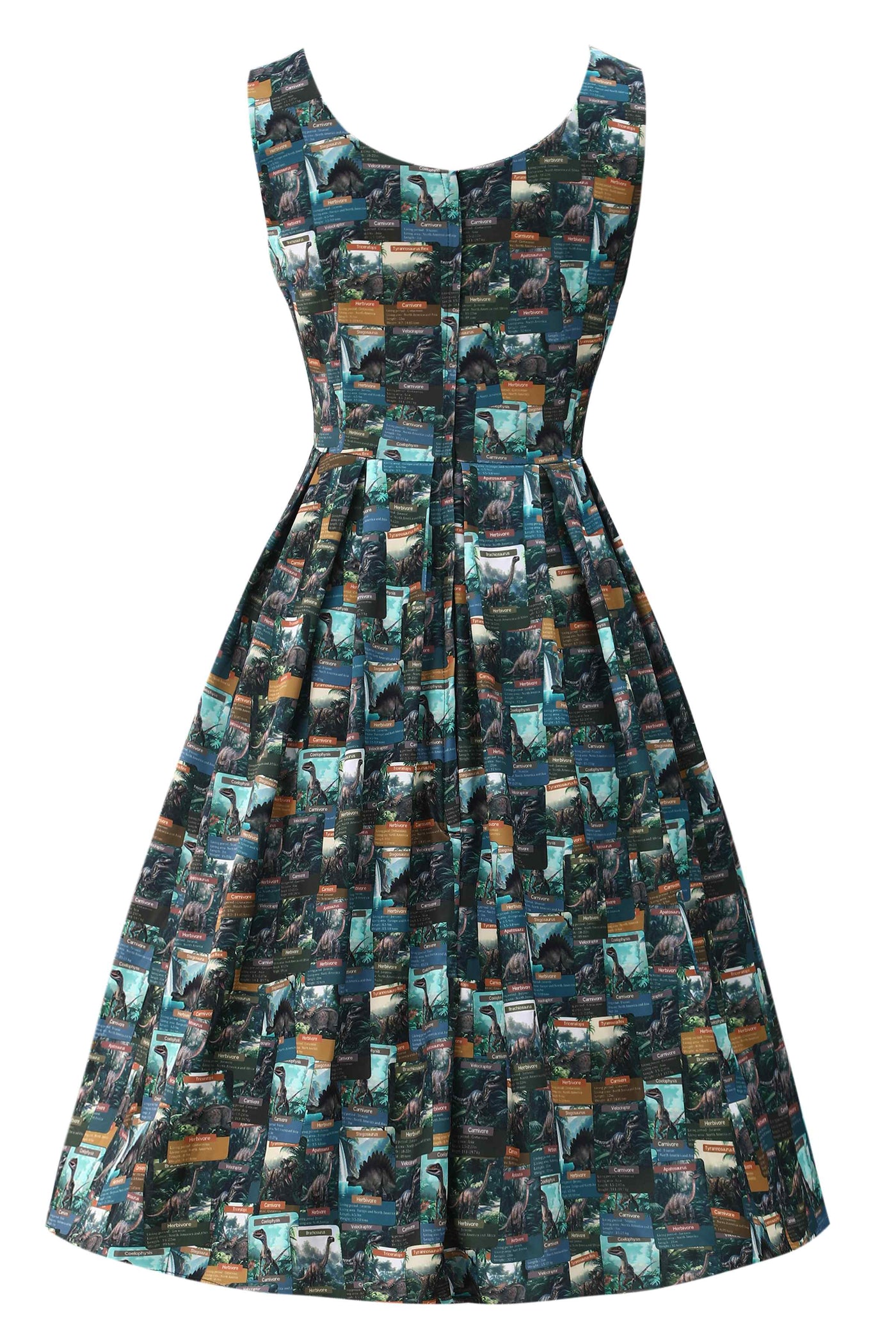 Back view of Green Dinosaur Flash Card Swing Dress