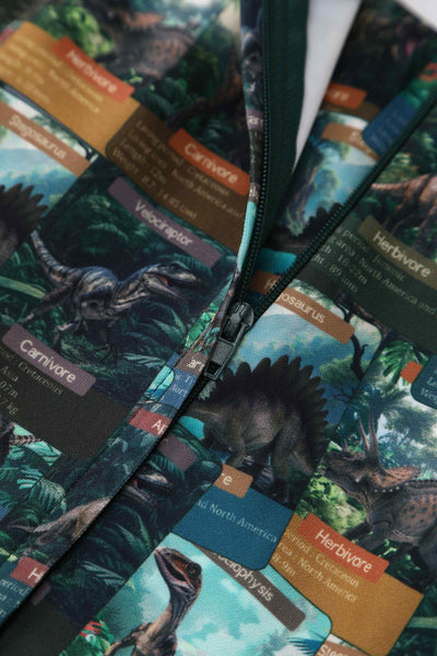 Close up view of Green Dinosaur Flash Card Swing Dress