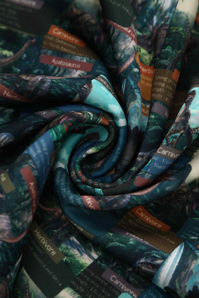 Close up view of Green Dinosaur Flash Card Swing Dress