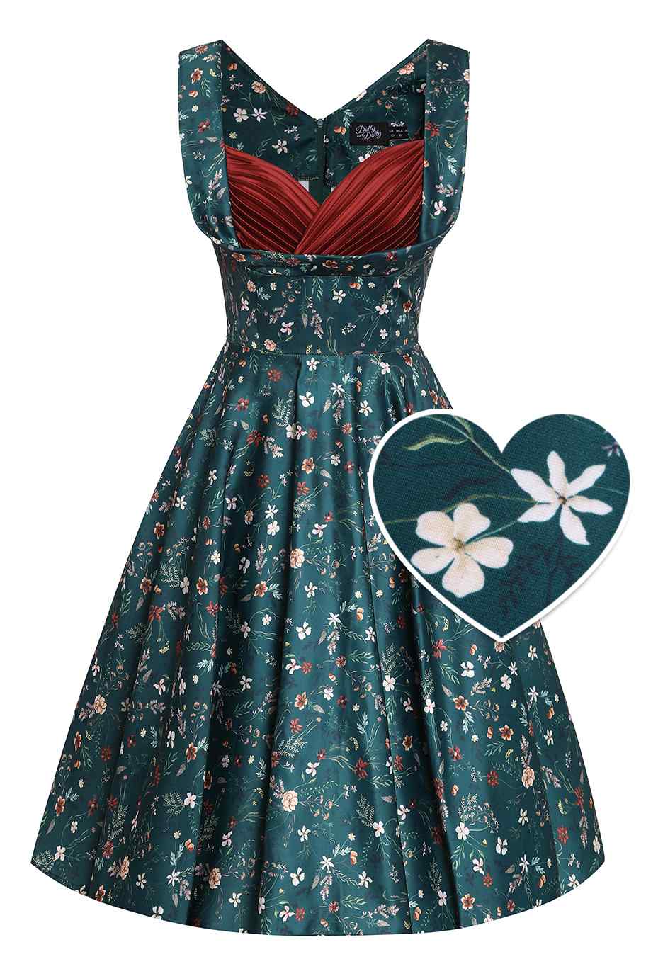 Front view of Green Ditsy Floral Circle Dress