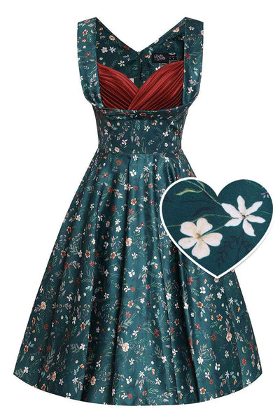 Front view of Green Ditsy Floral Circle Dress