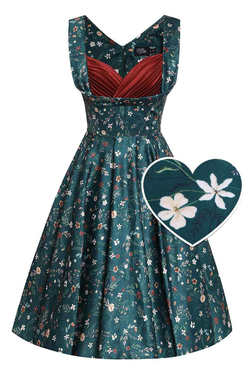 Front view of Green Ditsy Floral Circle Dress
