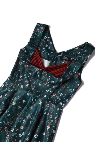 Close up view of Green Ditsy Floral Circle Dress