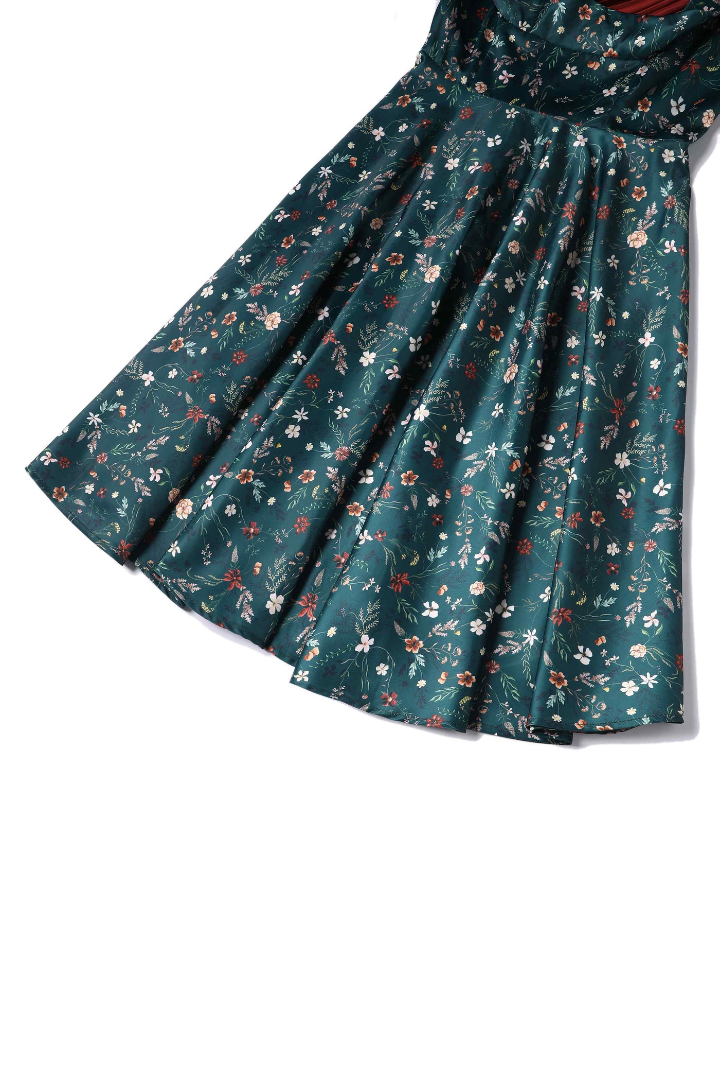 Close up view of Green Ditsy Floral Circle Dress