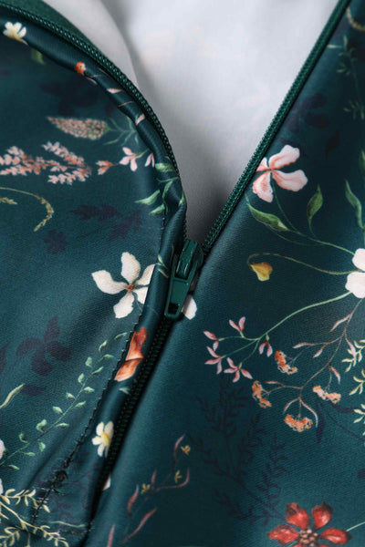 Close up view of Green Ditsy Floral Circle Dress