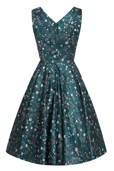 Back view of Green Ditsy Floral Circle Dress