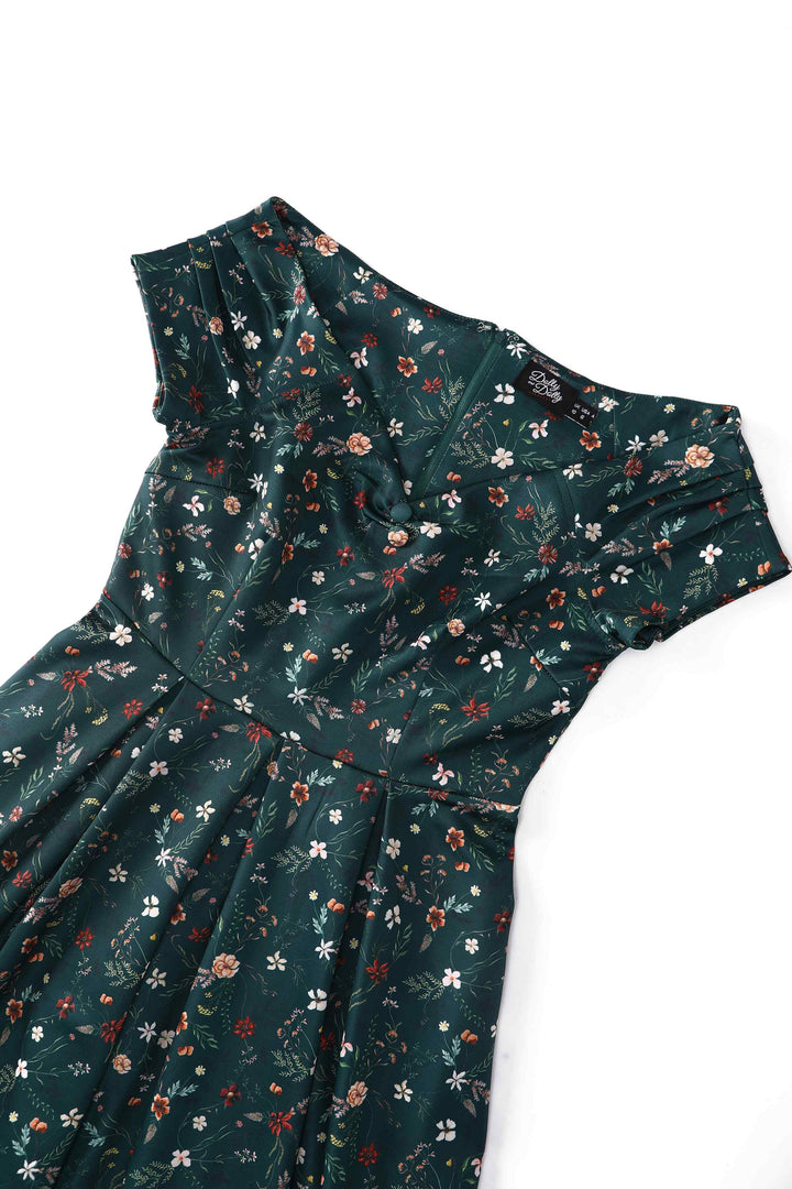 Green Ditsy Floral Off Shoulder Formal Dress Green Ditsy Floral Off Shoulder Formal Dress