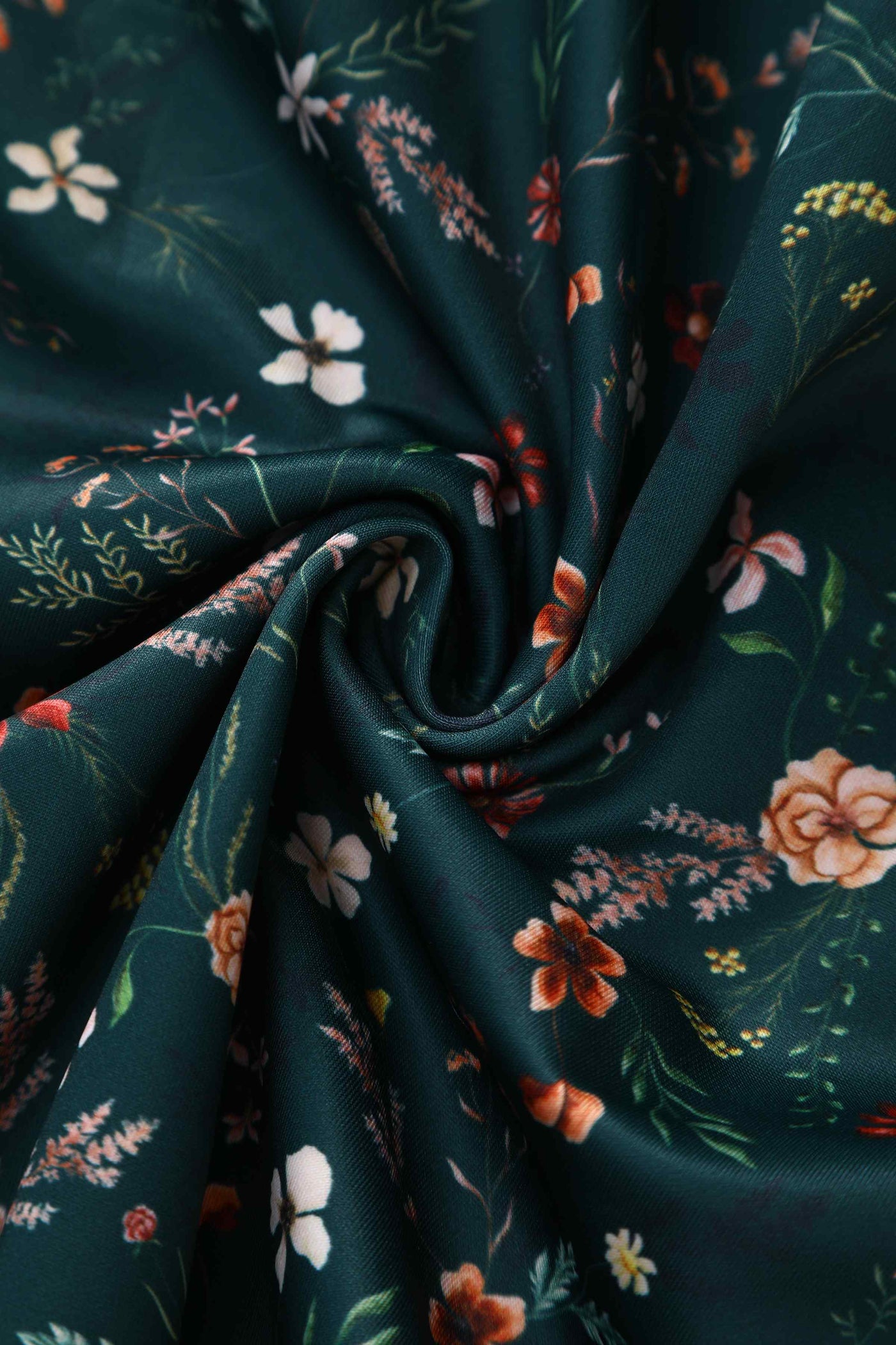 Close up view of Green Ditsy Floral Off Shoulder Flared Dress