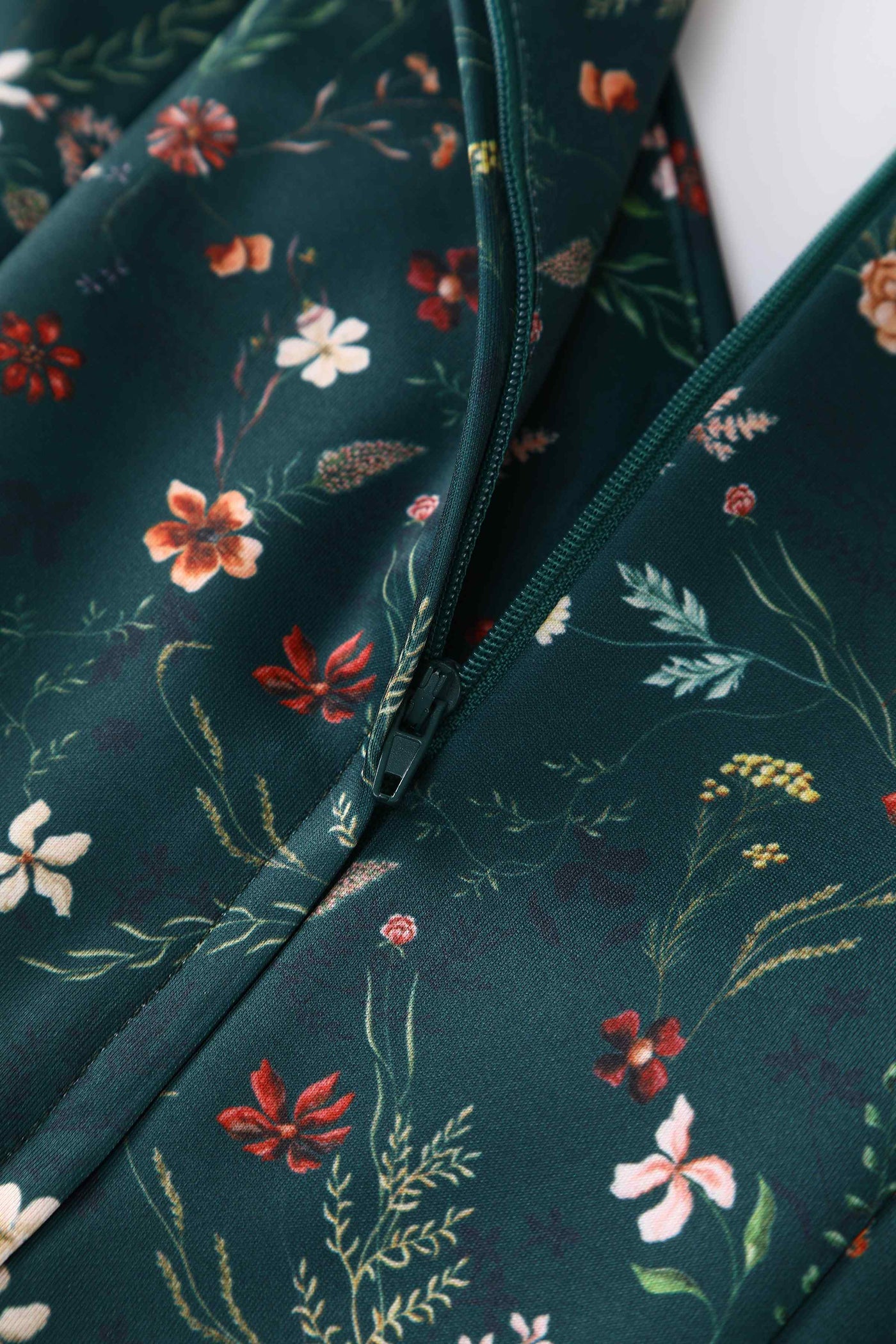 Close up view of Green Ditsy Floral Off Shoulder Flared Dress