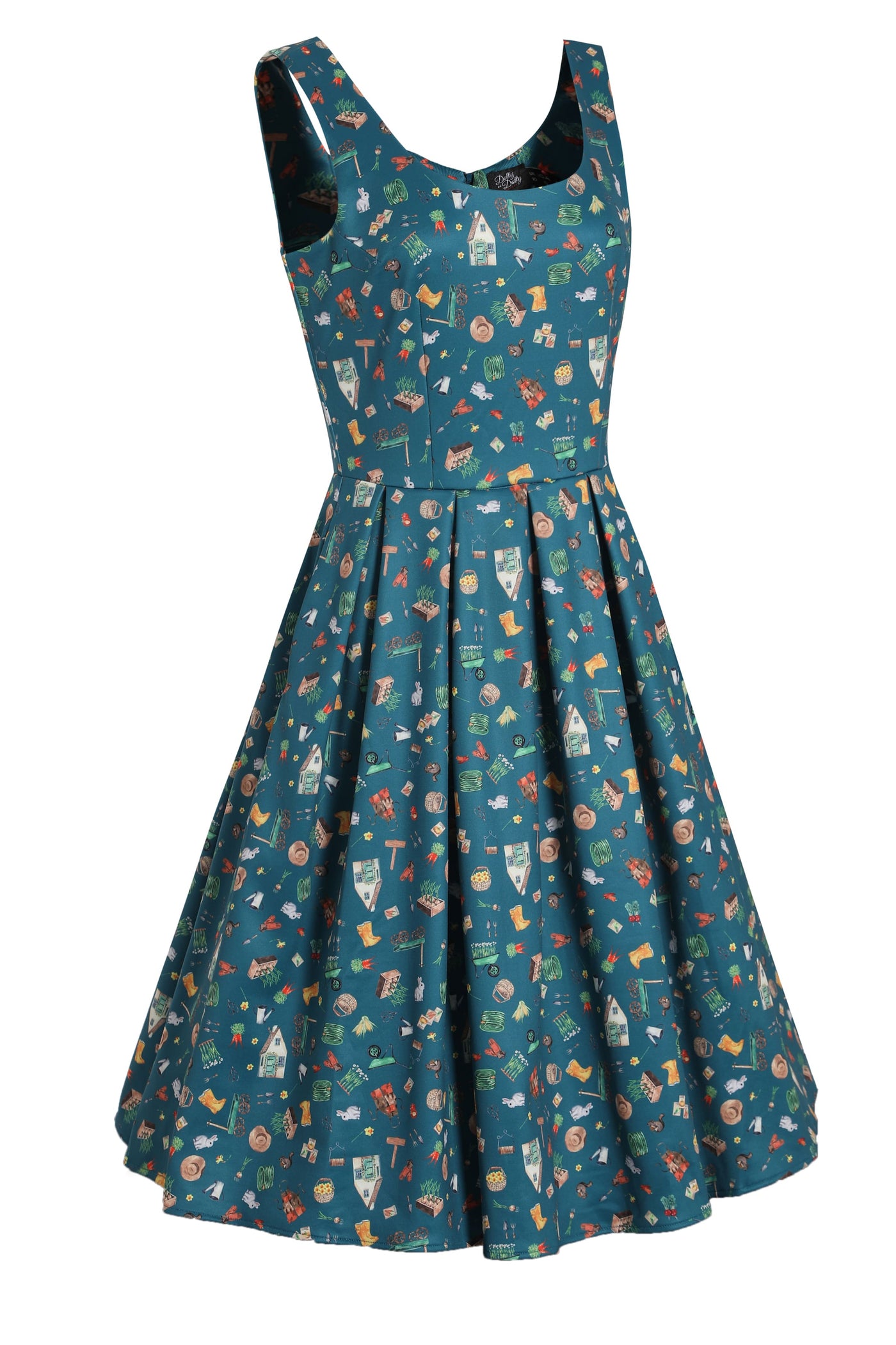 Green Gardening Print Swing Dress