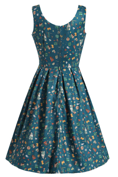 Green Gardening Print Swing Dress