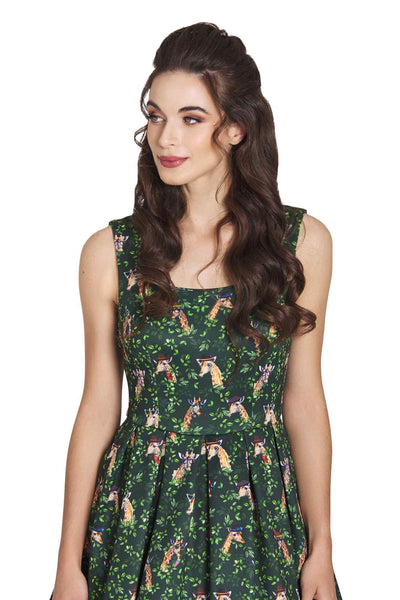 Model wearing Green Giraffe Swing Dress