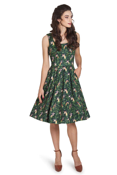 Model wearing Green Giraffe Swing Dress