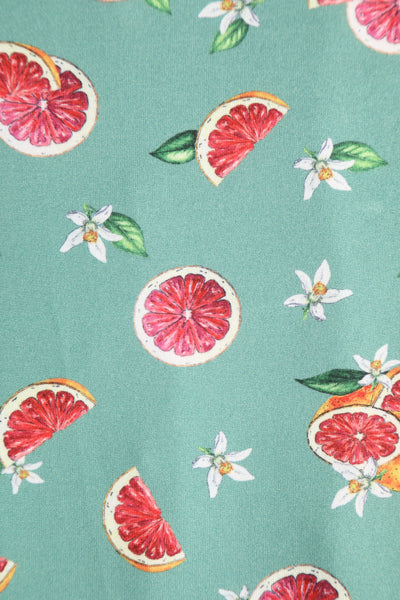 Close up view of Green Grapefruit Petal Sleeved Tea Dress