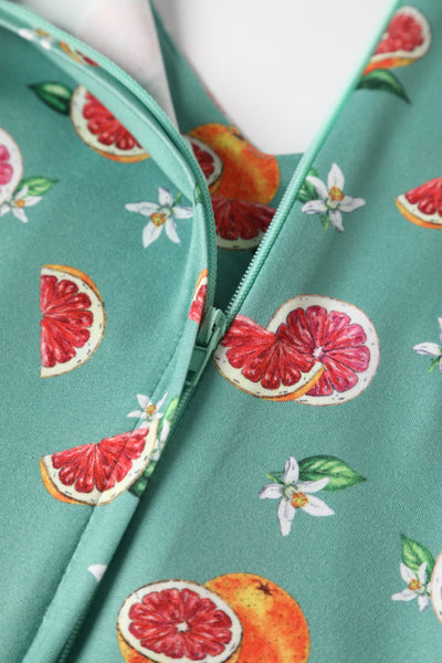 Close up view of Green Grapefruit Petal Sleeved Tea Dress