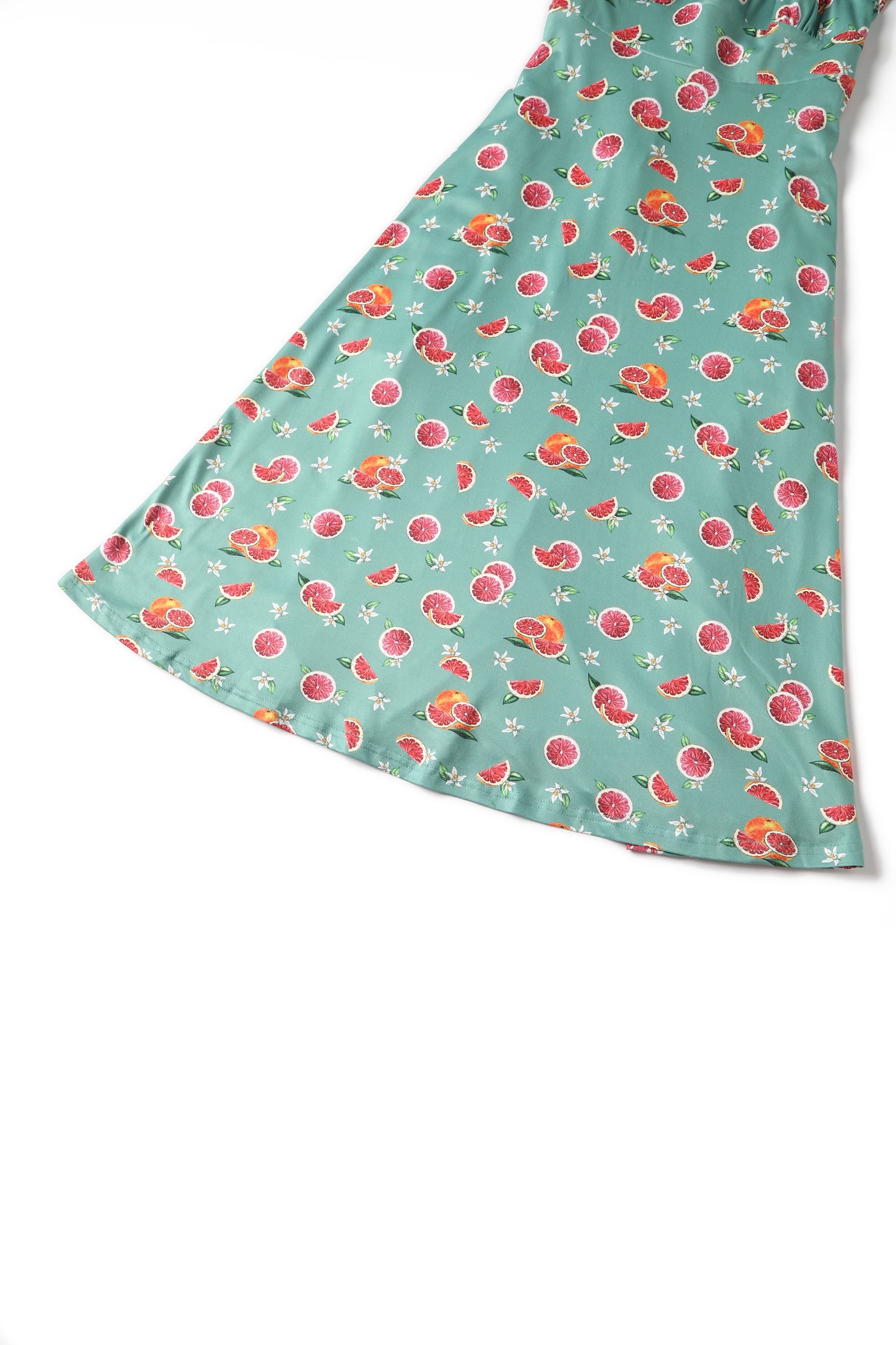 Close up view of Green Grapefruit Petal Sleeved Tea Dress