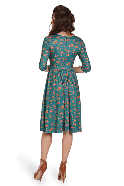 Model photo of Green Highland Cattle Dress