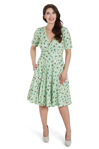 Green Mint Bug Wrap Dress