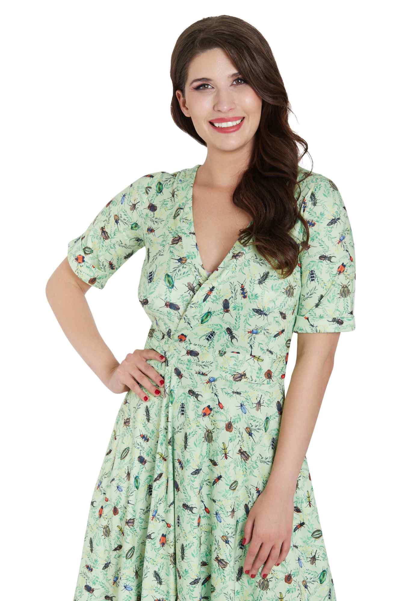 Green Mint Bug Wrap Dress