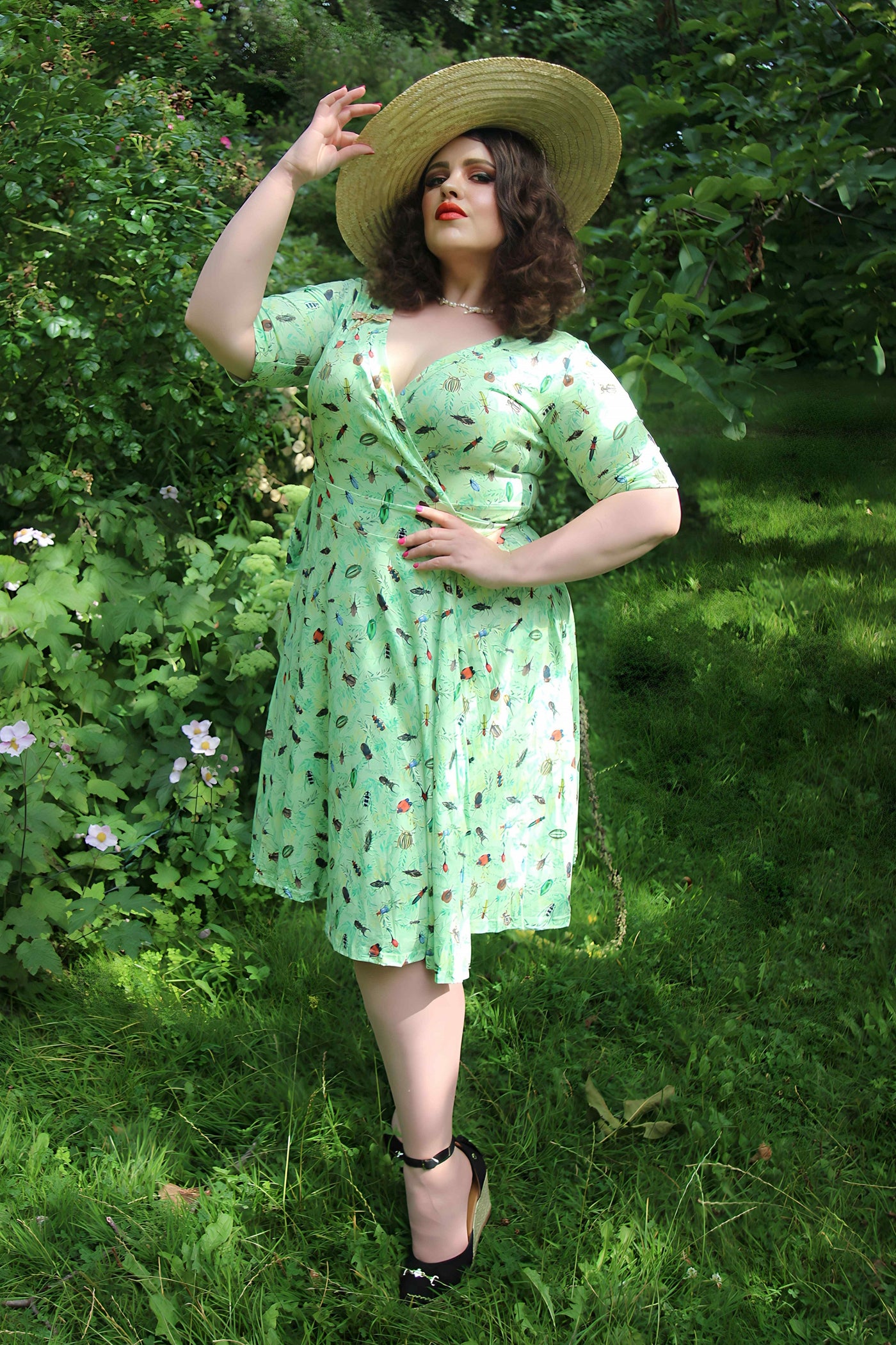 Green Mint Bug Wrap Dress