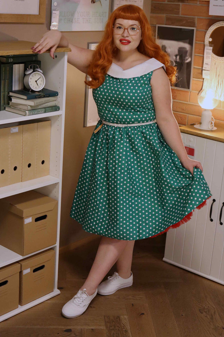 Polka Dot Vintage Dress in Dark Green by Dolly and Dotty