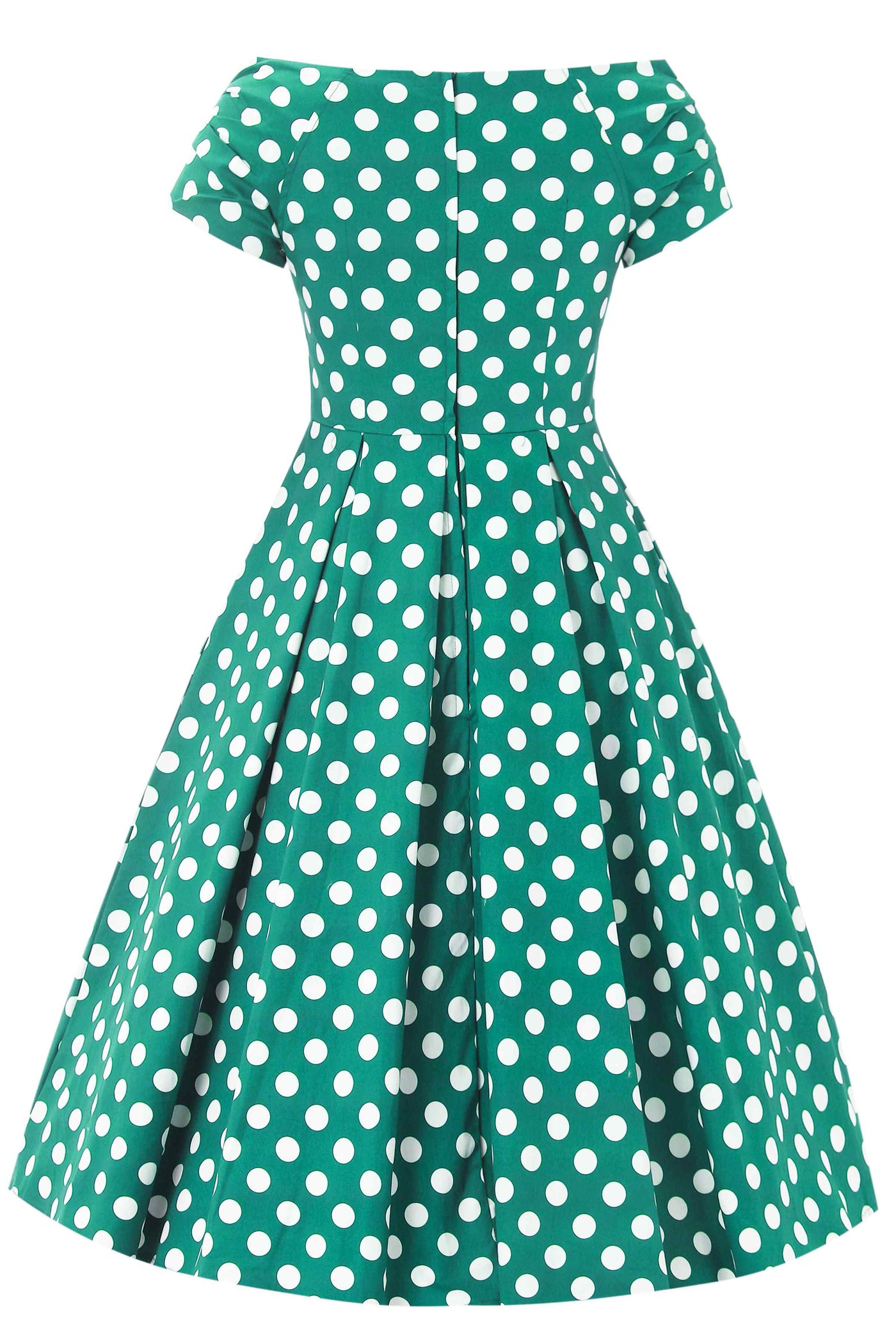 Back view of Green Polka Dot Off Shoulder Dress