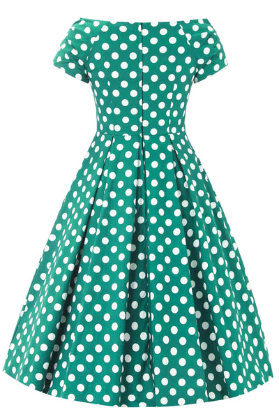 Back view of Green Polka Dot Off Shoulder Dress