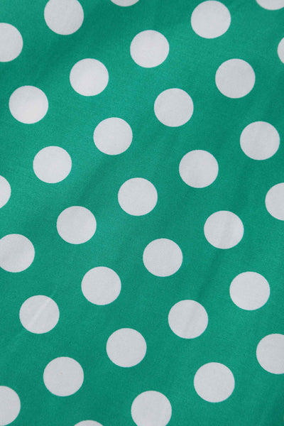 Close up view of Green Polka Dot Off Shoulder Dress