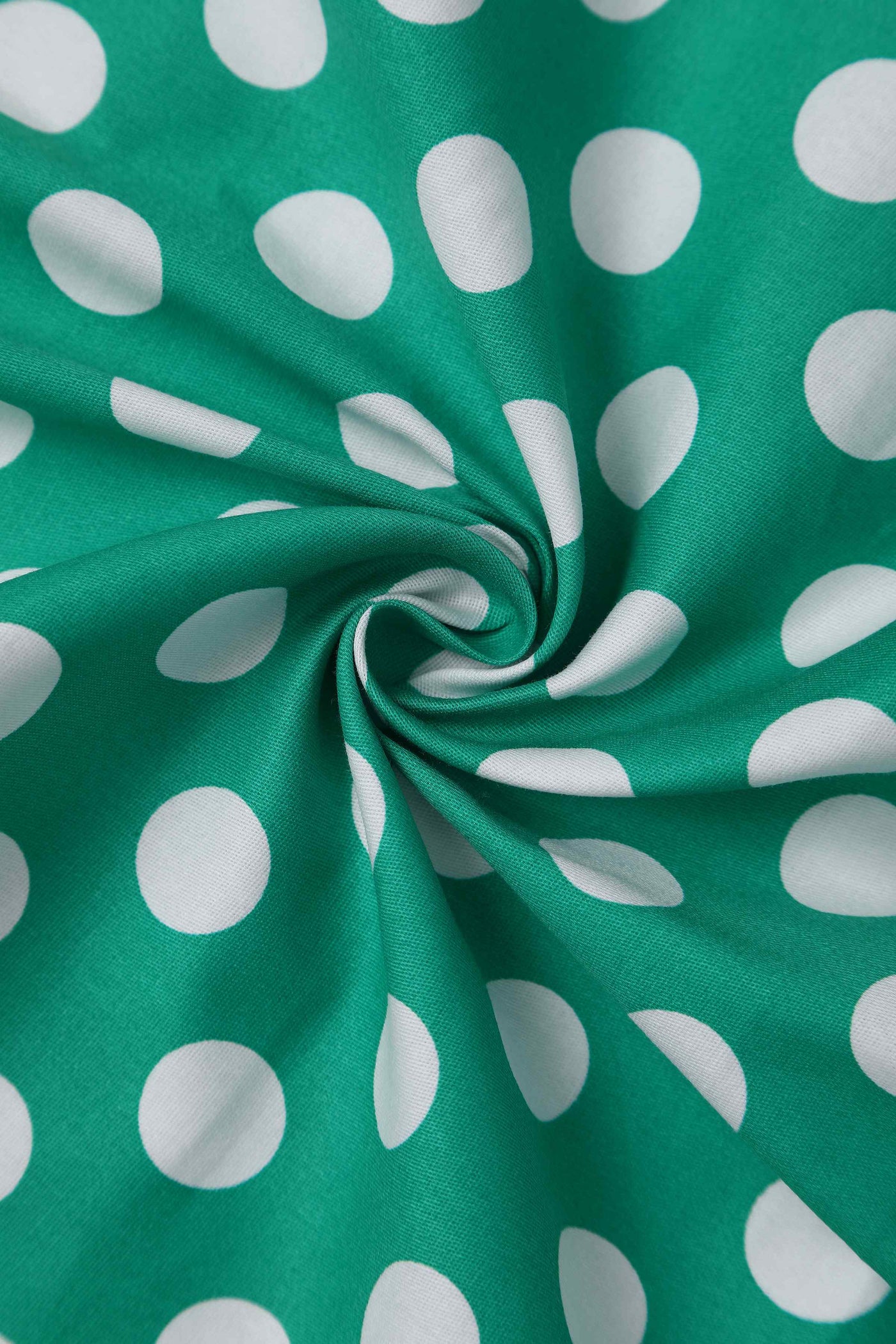 Close up view of Green Polka Dot Off Shoulder Dress