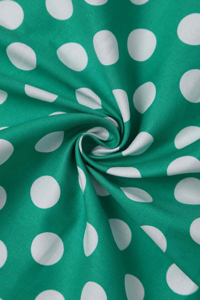 Close up view of Green Polka Dot Off Shoulder Dress