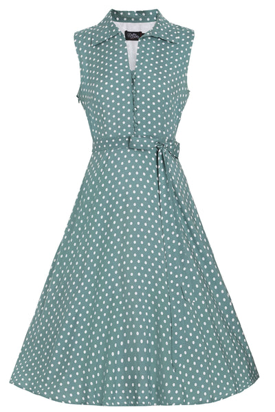 Women's Green Polka Dot Shirt Dress front view
