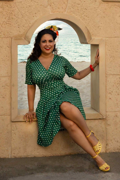 Green Polka Dot Wrap Dress