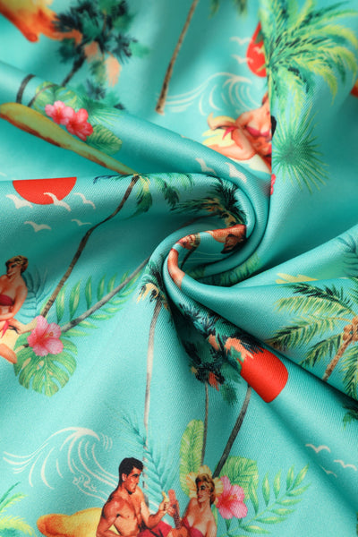 Green Sunset Pinup Couple Swing Dress