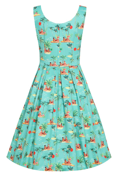 Green Sunset Pinup Couple Swing Dress