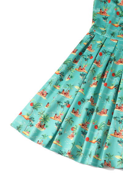 Green Sunset Pinup Couple Swing Dress