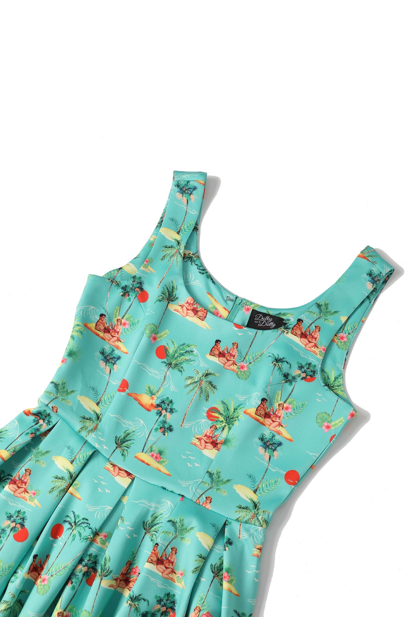 Green Sunset Pinup Couple Swing Dress