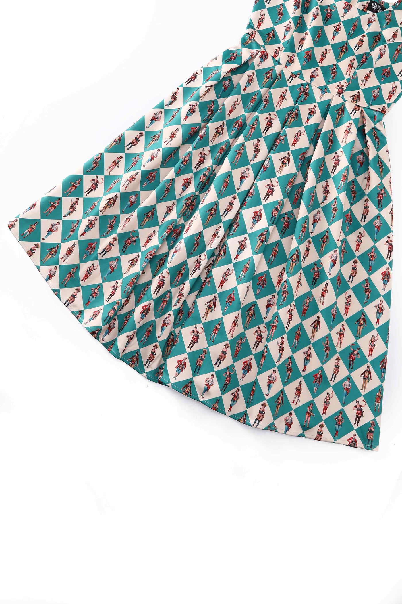 Close up view of Green Vintage Circus Swing Dress