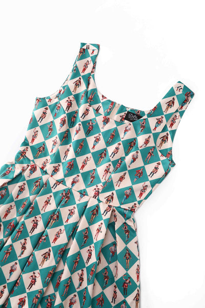 Close up view of Green Vintage Circus Swing Dress