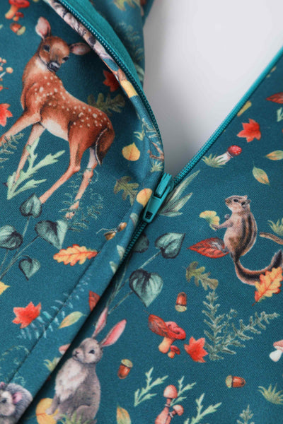 Close up view of Green Woodland Jumpsuit