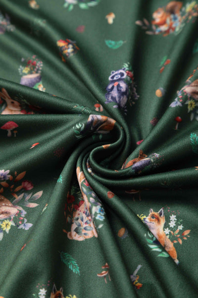 Green Woodland Petal Sleeved Flared Dress