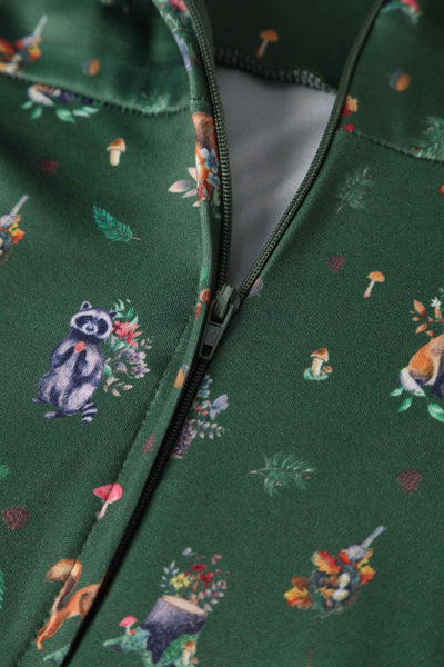 Green Woodland Petal Sleeved Flared Dress