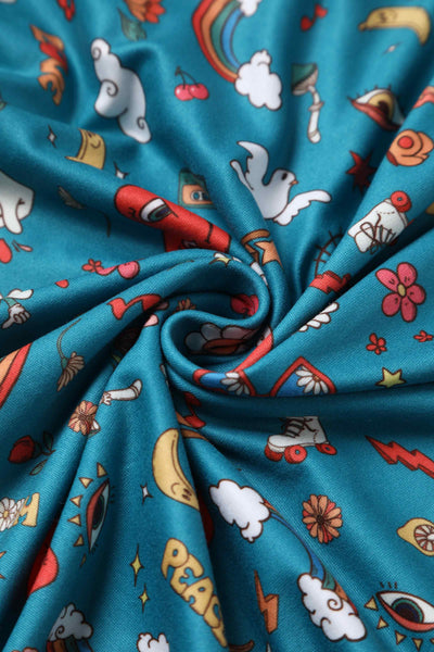 Close up View of Groovy Turquoise Long Sleeved Dress