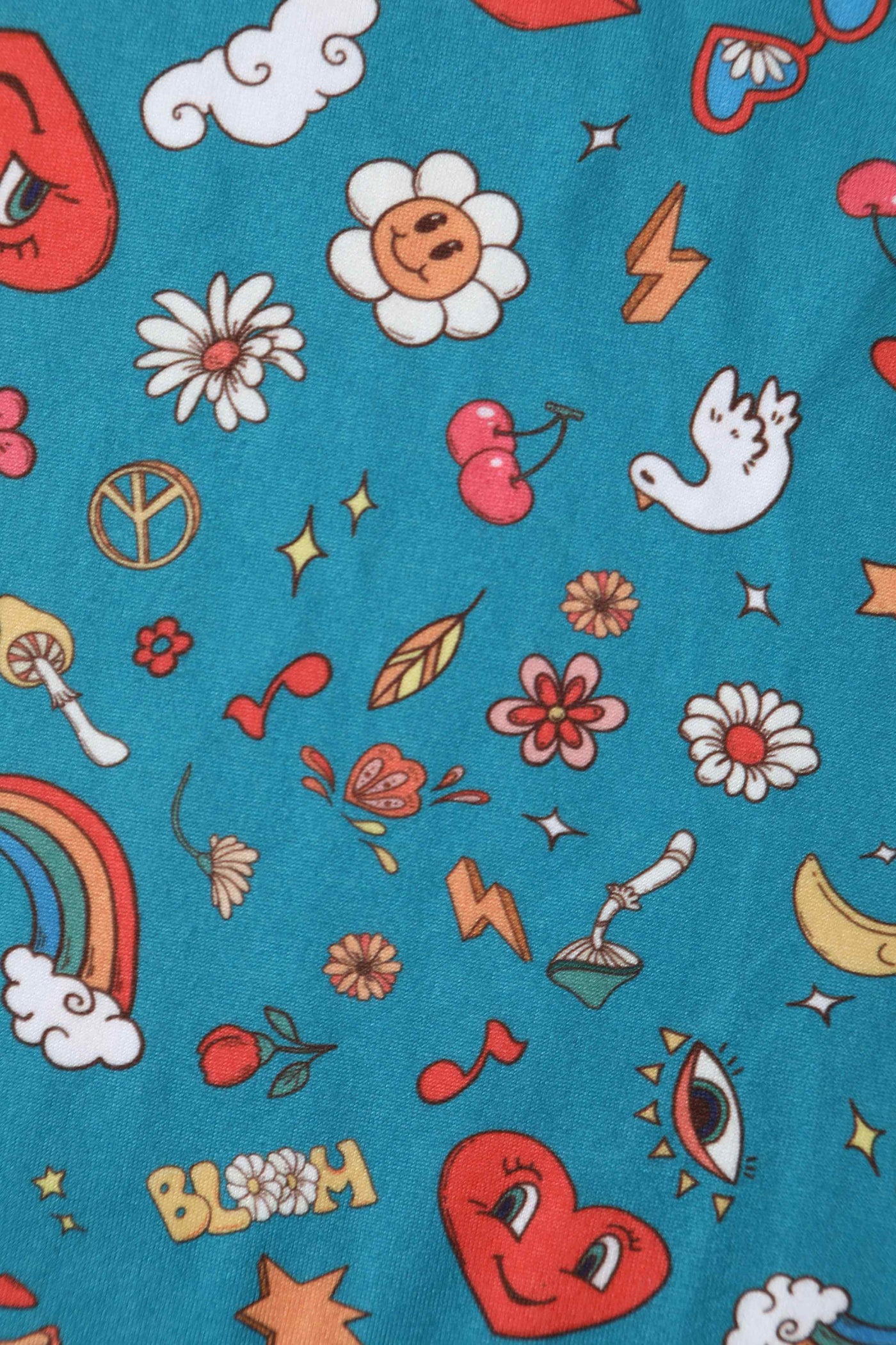 Close up View of Groovy Turquoise Long Sleeved Dress