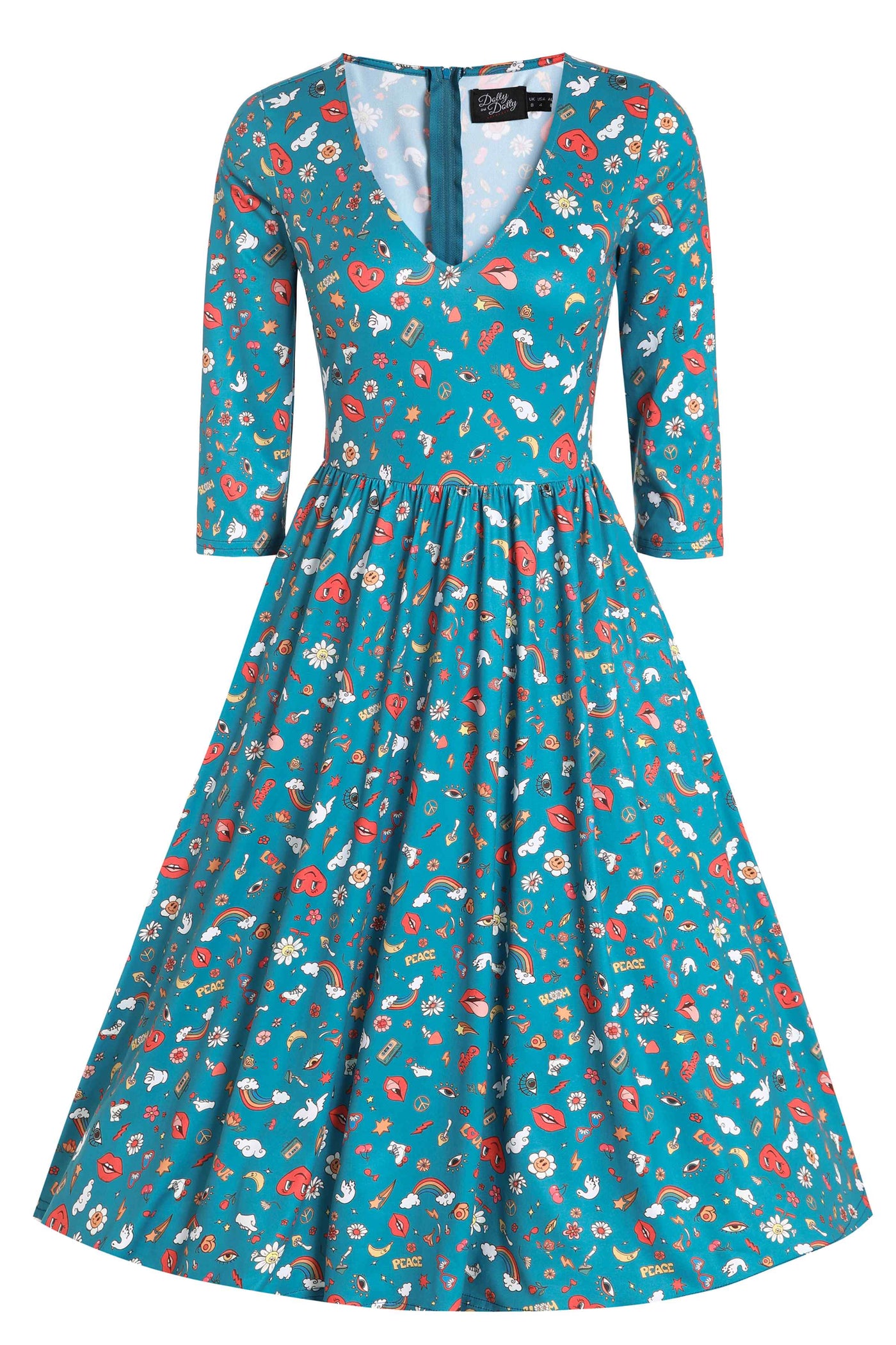Front view of Groovy Turquoise Long Sleeved Dress