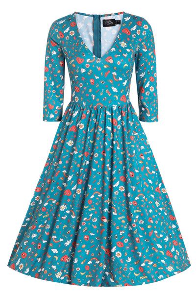 Front view of Groovy Turquoise Long Sleeved Dress