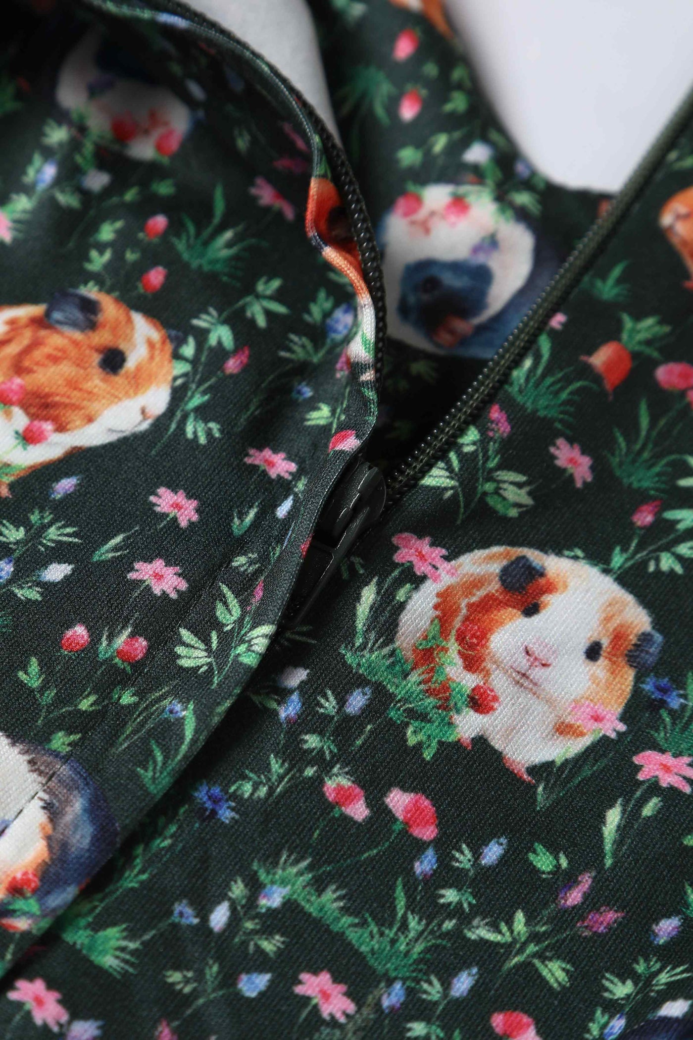 Close up View of Guinea Pig Print Dress in Green