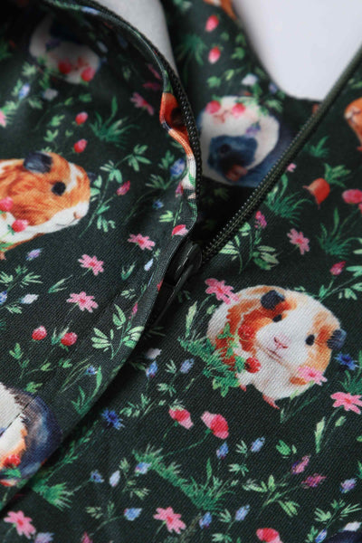 Close up View of Guinea Pig Print Dress in Green